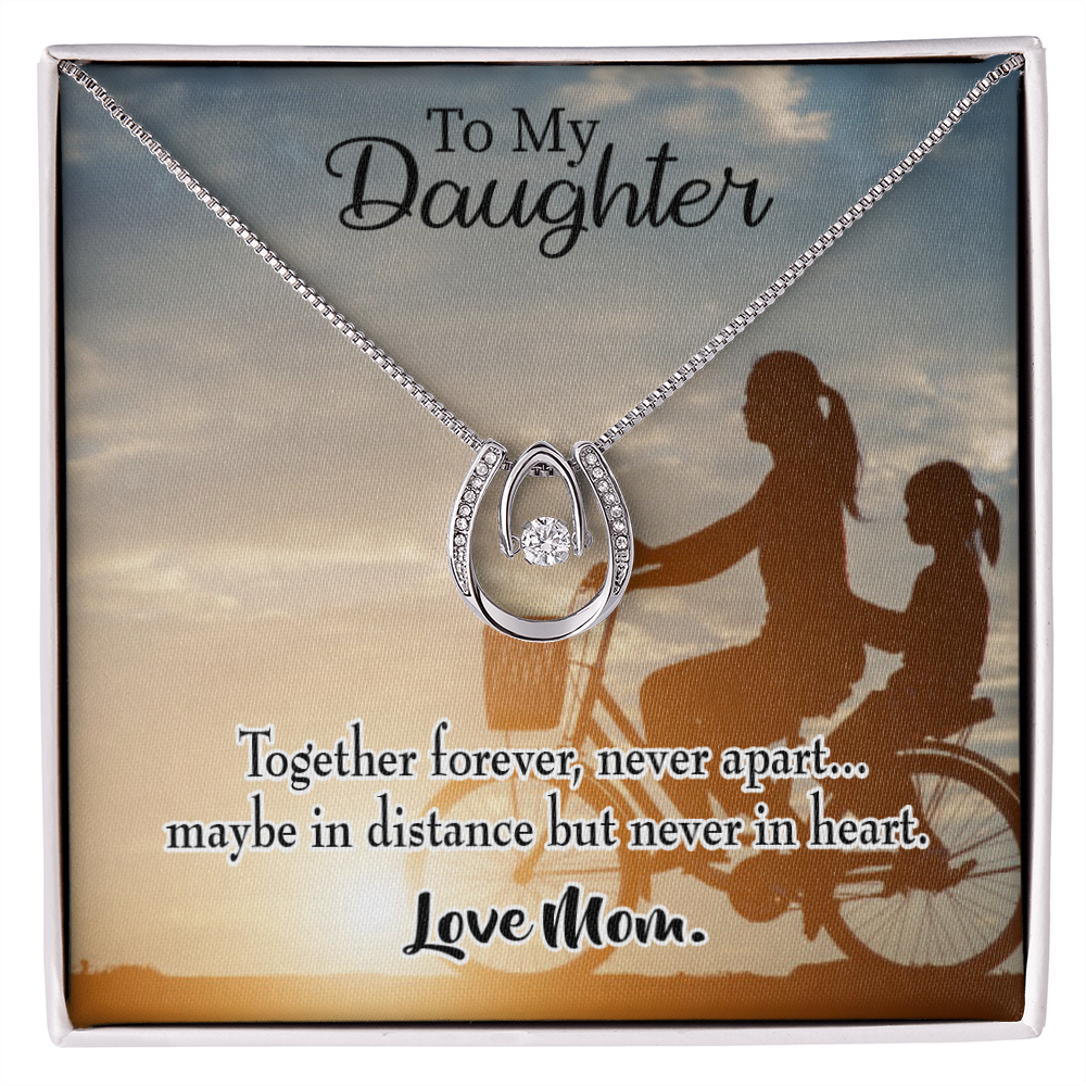 To My Daughter Together Forever Mom Lucky Horseshoe Necklace Message Card 14k w CZ Crystals-Express Your Love Gifts