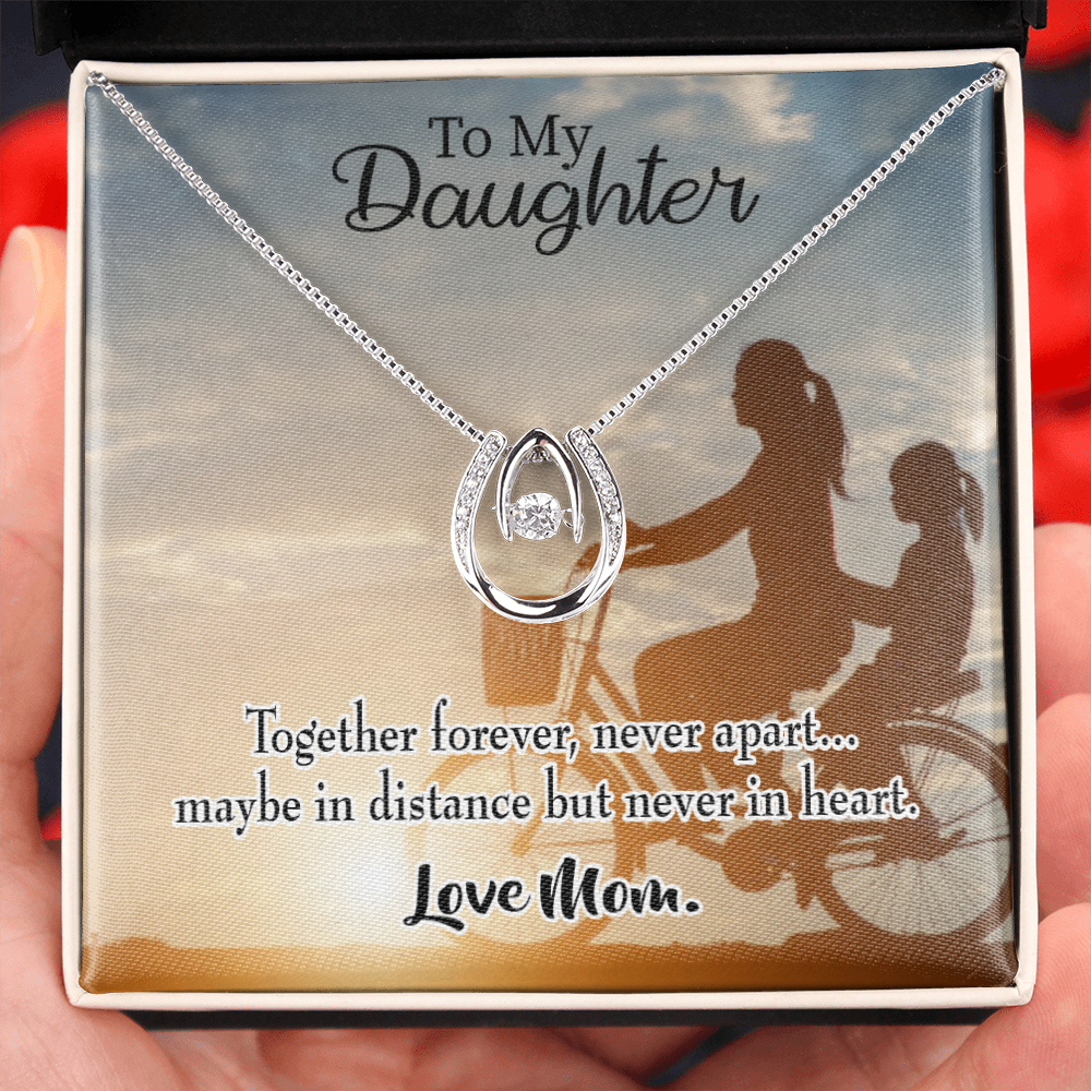 To My Daughter Together Forever Mom Lucky Horseshoe Necklace Message Card 14k w CZ Crystals-Express Your Love Gifts