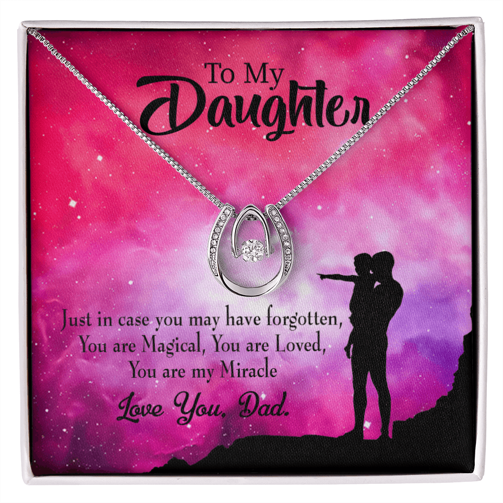 To My Daughter You Are My Miracle From Dad Lucky Horseshoe Necklace Message Card 14k w CZ Crystals-Express Your Love Gifts