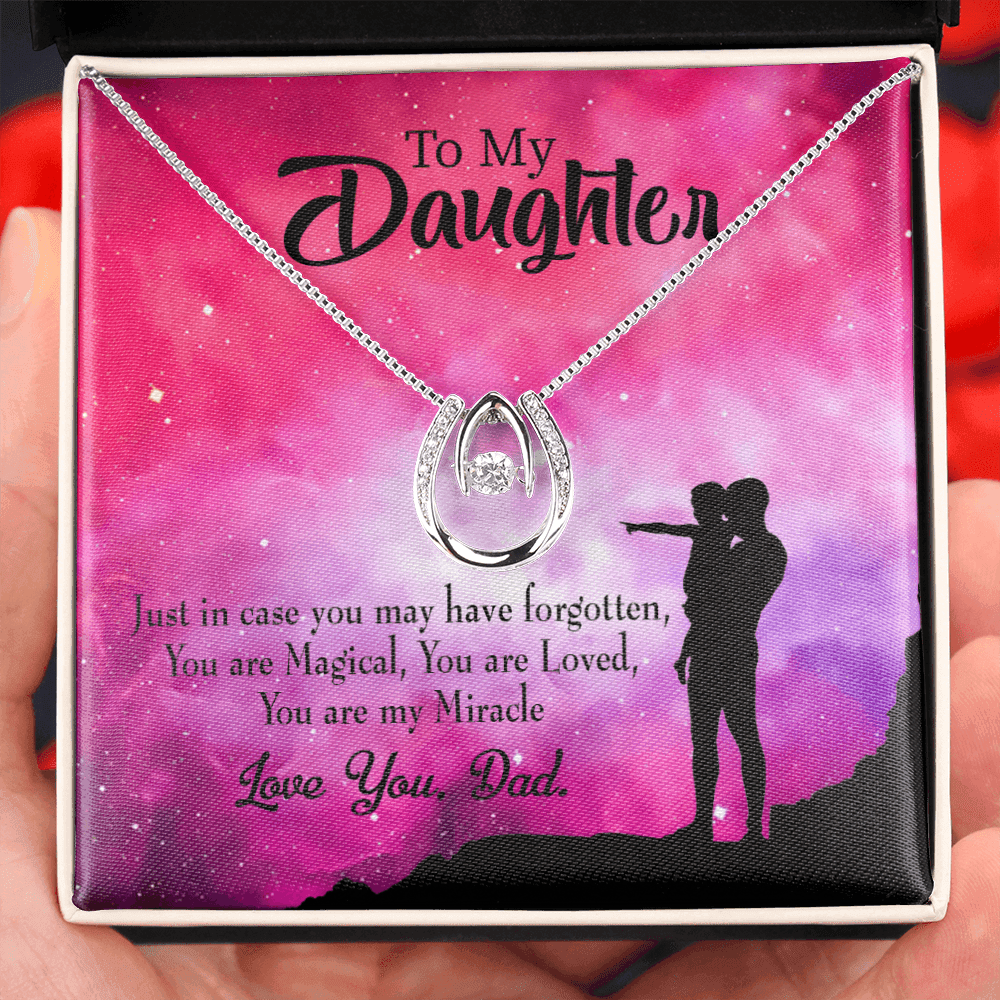 To My Daughter You Are My Miracle From Dad Lucky Horseshoe Necklace Message Card 14k w CZ Crystals-Express Your Love Gifts