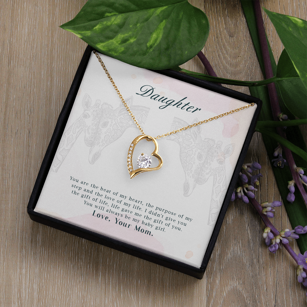 To My Daughter You Are The Beat of My Heart From Mom Forever Necklace w Message Card-Express Your Love Gifts