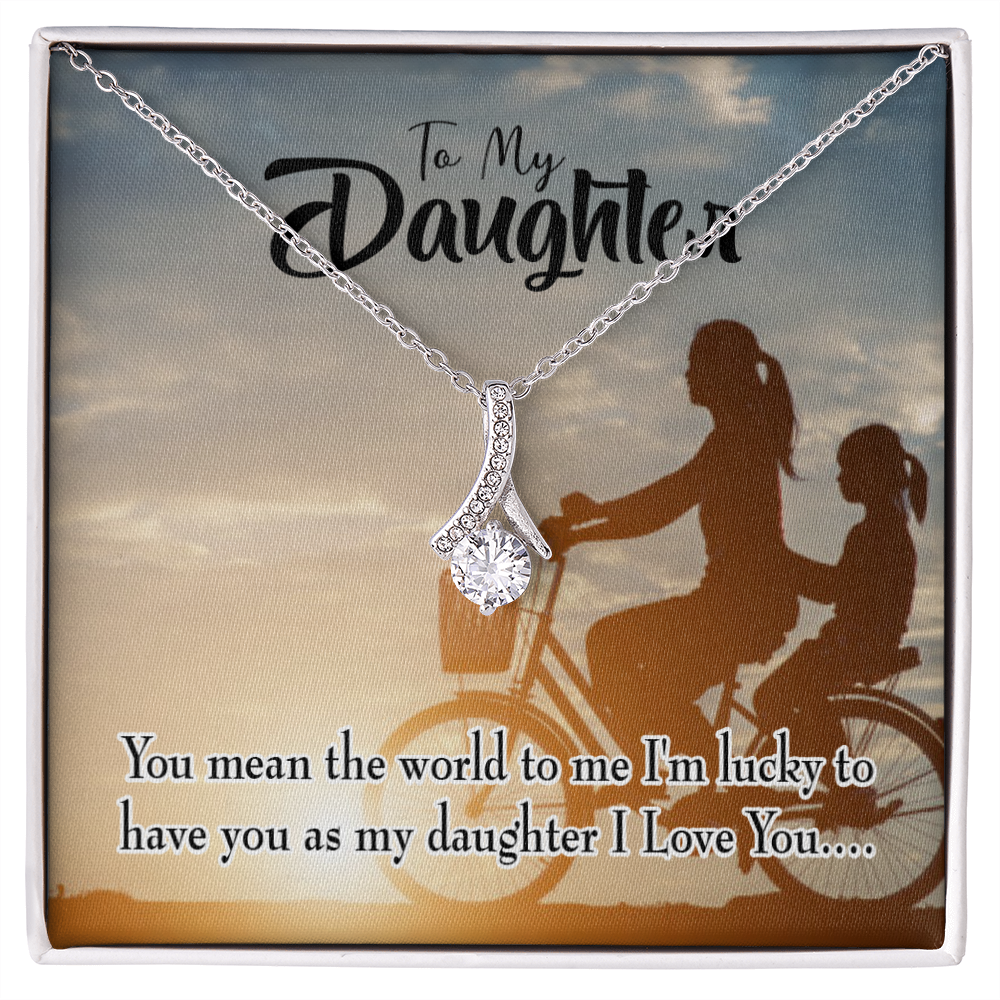 To My Daughter You Mean the World to Mom Alluring Ribbon Necklace Message Card-Express Your Love Gifts