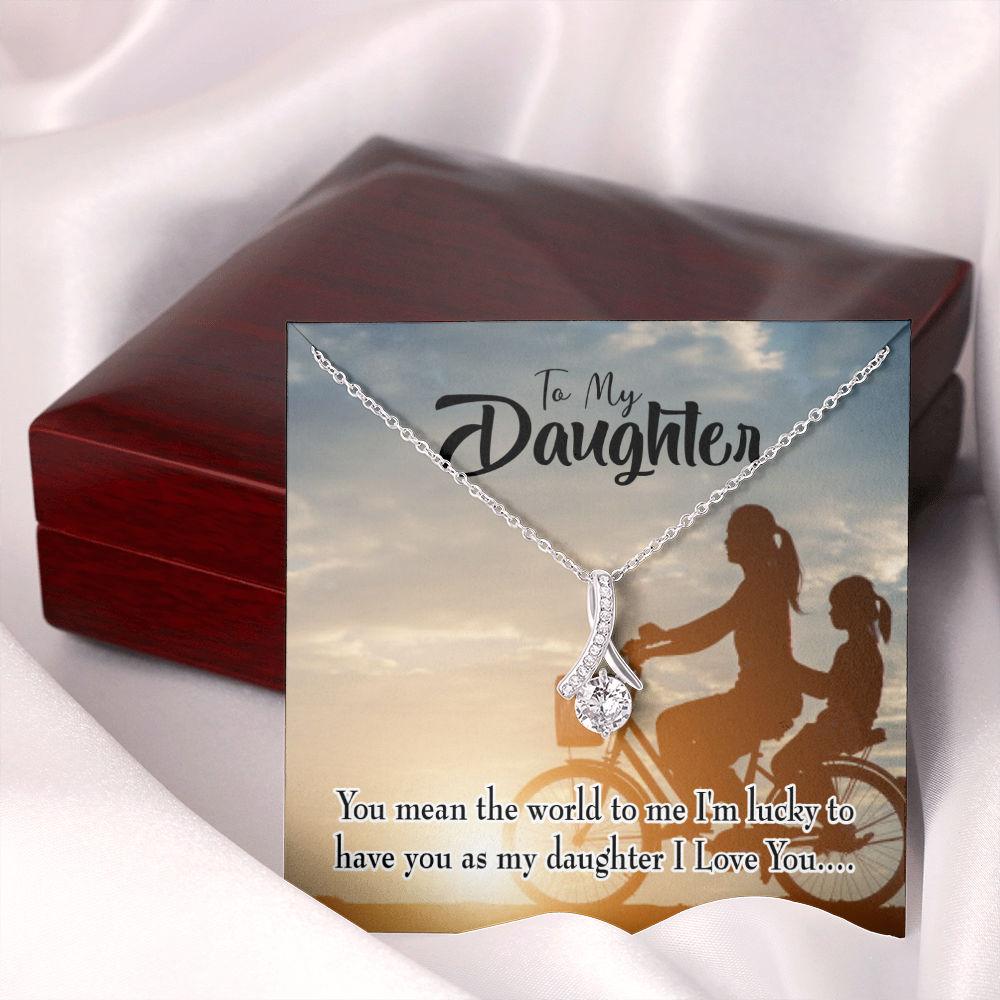 To My Daughter You Mean the World to Mom Alluring Ribbon Necklace Message Card-Express Your Love Gifts