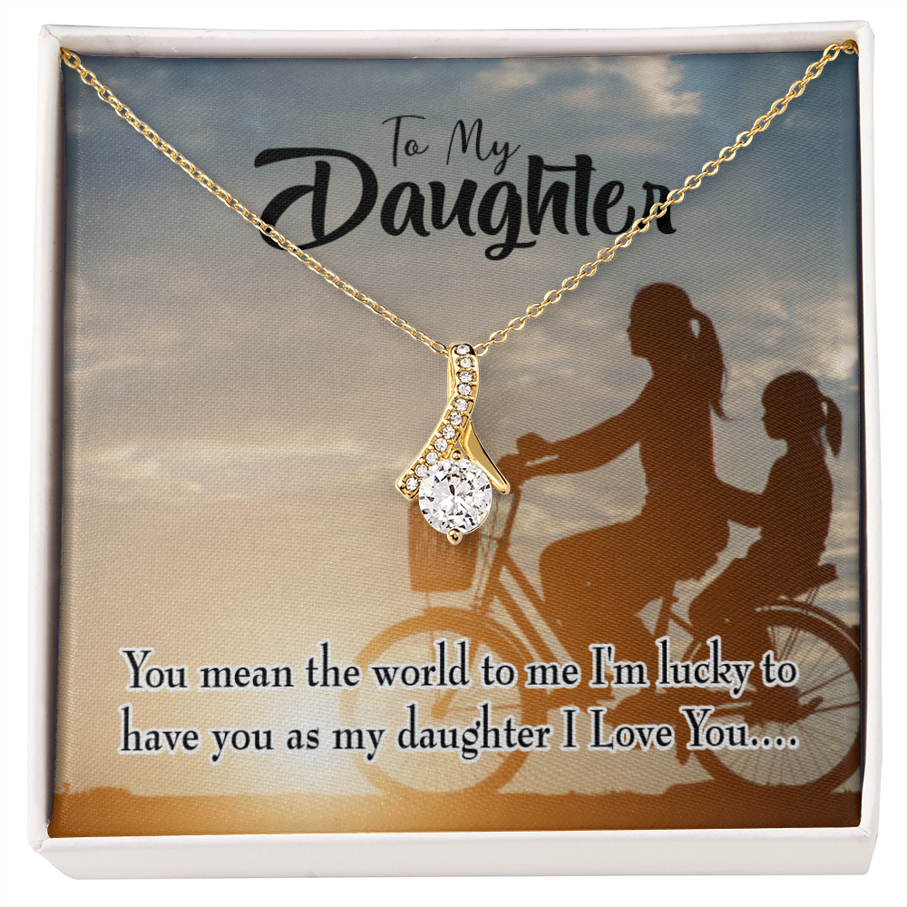 To My Daughter You Mean the World to Mom Alluring Ribbon Necklace Message Card-Express Your Love Gifts