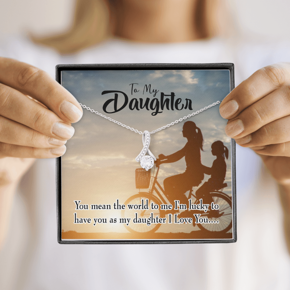 To My Daughter You Mean the World to Mom Alluring Ribbon Necklace Message Card-Express Your Love Gifts