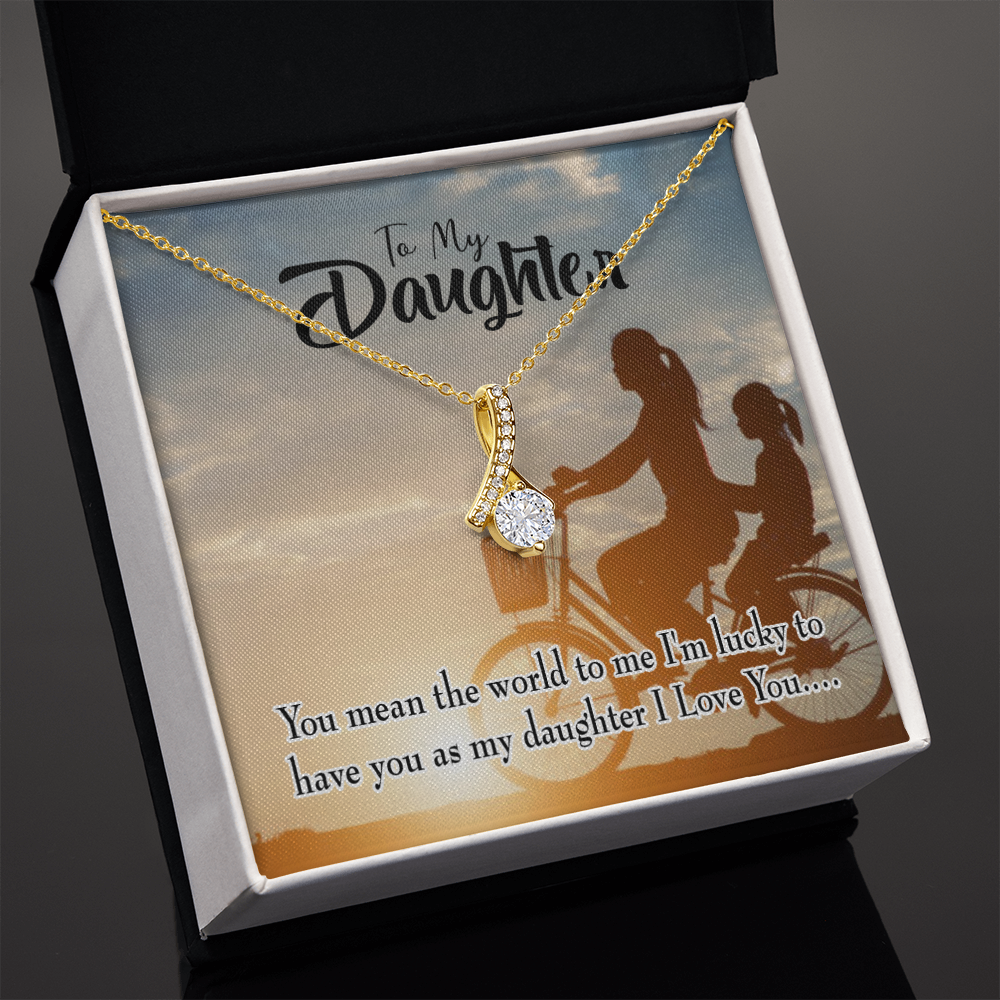 To My Daughter You Mean the World to Mom Alluring Ribbon Necklace Message Card-Express Your Love Gifts