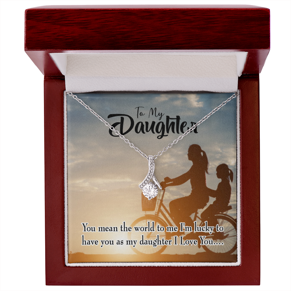 To My Daughter You Mean the World to Mom Alluring Ribbon Necklace Message Card-Express Your Love Gifts