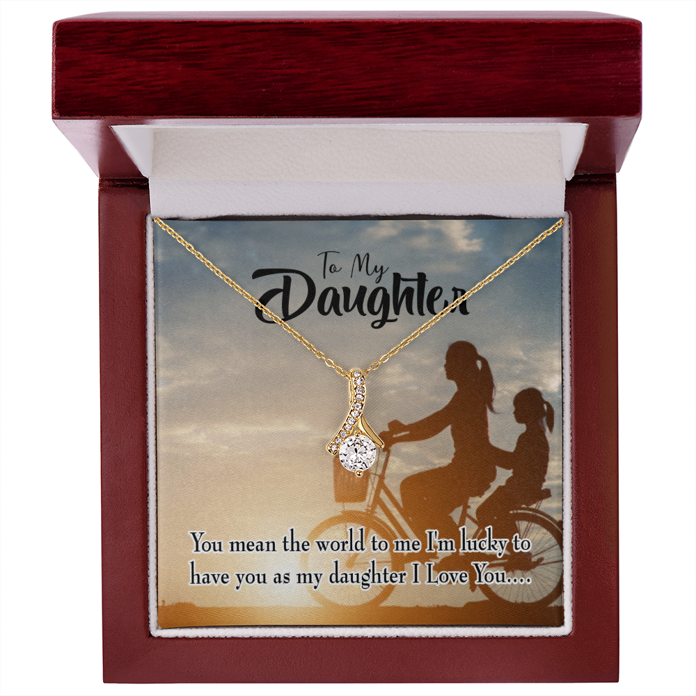 To My Daughter You Mean the World to Mom Alluring Ribbon Necklace Message Card-Express Your Love Gifts