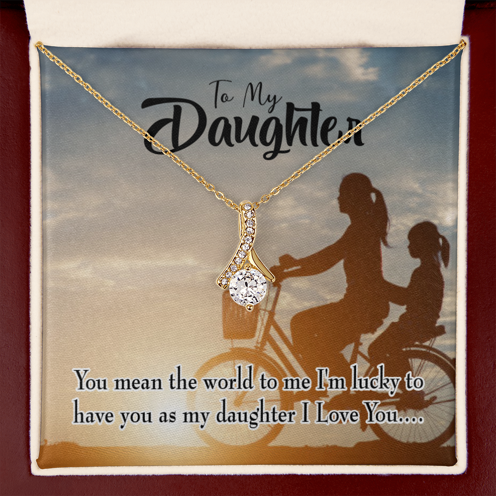 To My Daughter You Mean the World to Mom Alluring Ribbon Necklace Message Card-Express Your Love Gifts