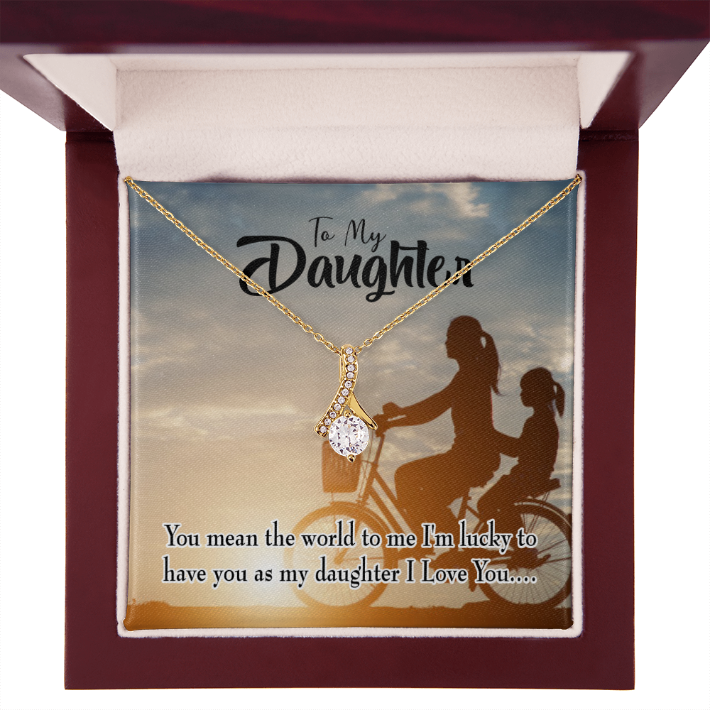 To My Daughter You Mean the World to Mom Alluring Ribbon Necklace Message Card-Express Your Love Gifts