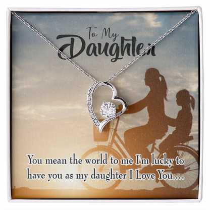 To My Daughter You Mean The World to Mom Forever Necklace w Message Card-Express Your Love Gifts