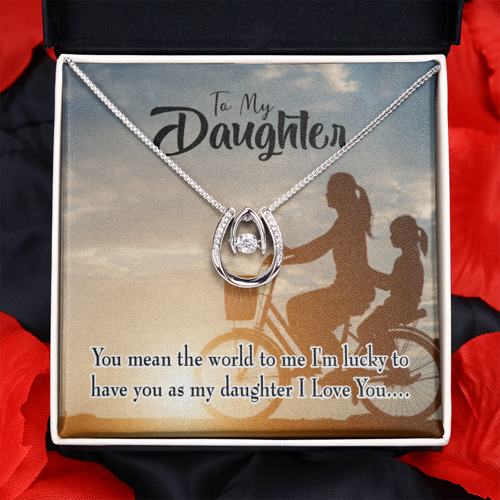 To My Daughter You Mean the World to Mom Lucky Horseshoe Necklace Message Card 14k w CZ Crystals-Express Your Love Gifts