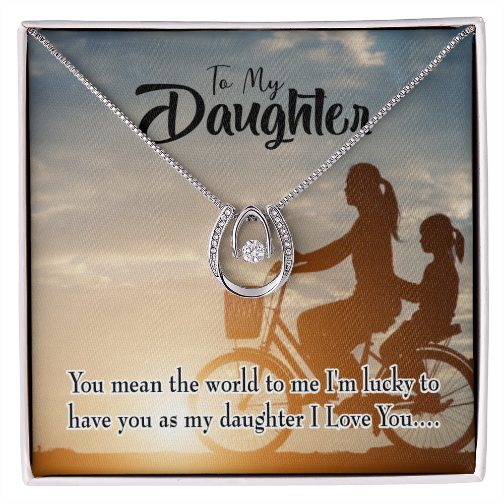 To My Daughter You Mean the World to Mom Lucky Horseshoe Necklace Message Card 14k w CZ Crystals-Express Your Love Gifts