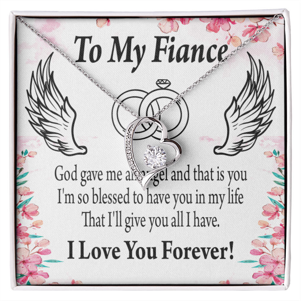 To My Fiancee God Gave Me an Angel Forever Necklace w Message Card-Express Your Love Gifts