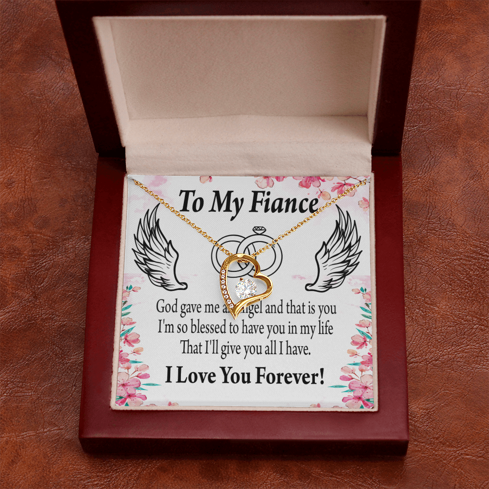 To My Fiancee God Gave Me an Angel Forever Necklace w Message Card-Express Your Love Gifts