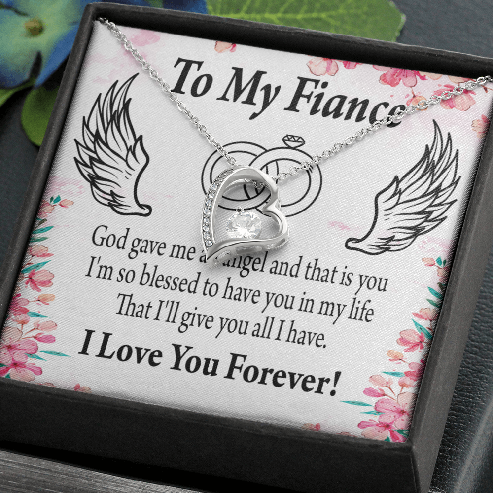 To My Fiancee God Gave Me an Angel Forever Necklace w Message Card-Express Your Love Gifts