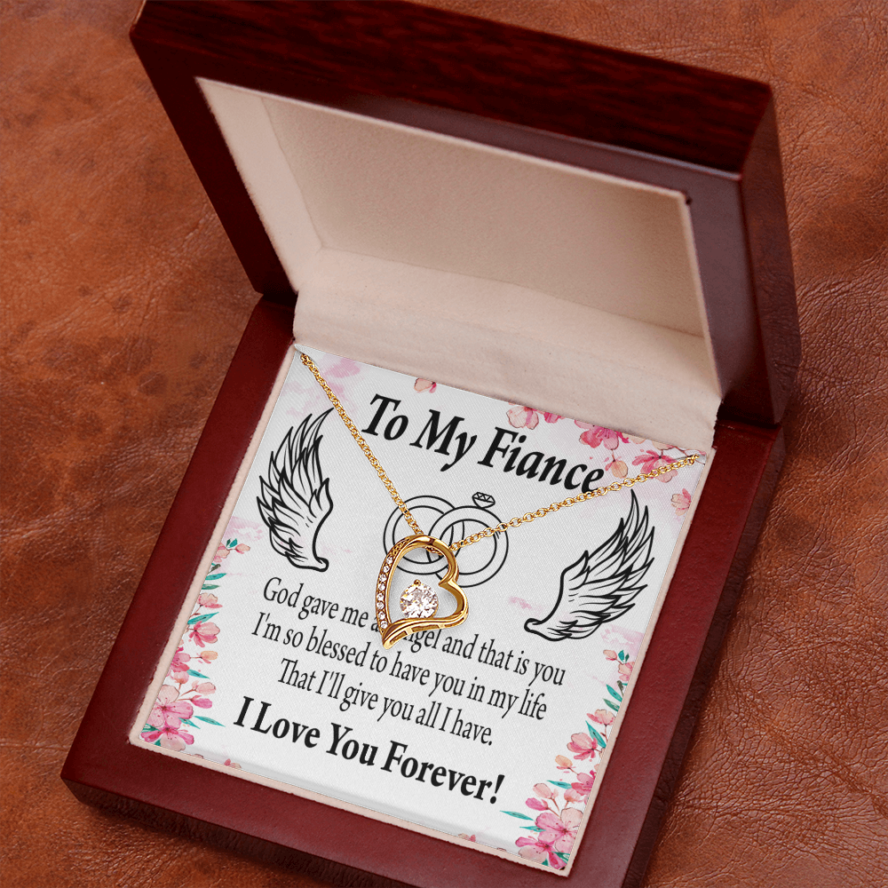 To My Fiancee God Gave Me an Angel Forever Necklace w Message Card-Express Your Love Gifts