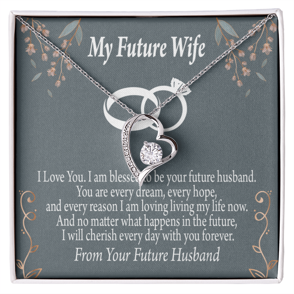 To My Fiancee I'm Blessed Forever Necklace w Message Card-Express Your Love Gifts