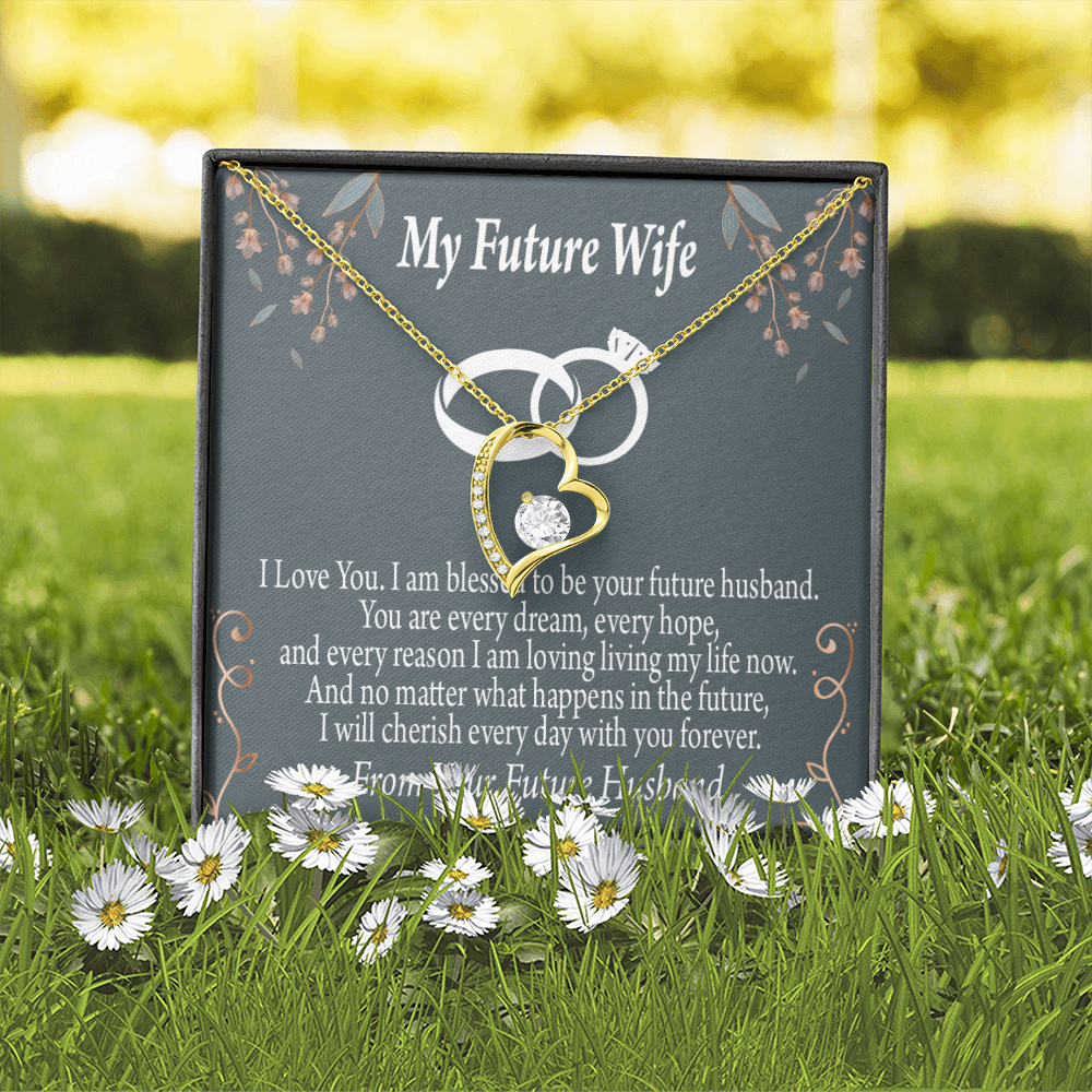 To My Fiancee I'm Blessed Forever Necklace w Message Card-Express Your Love Gifts