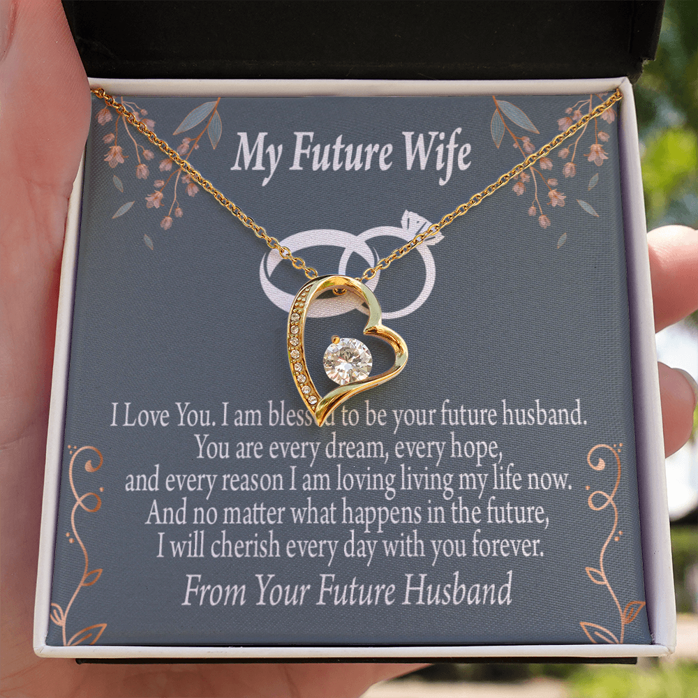 To My Fiancee I'm Blessed Forever Necklace w Message Card-Express Your Love Gifts