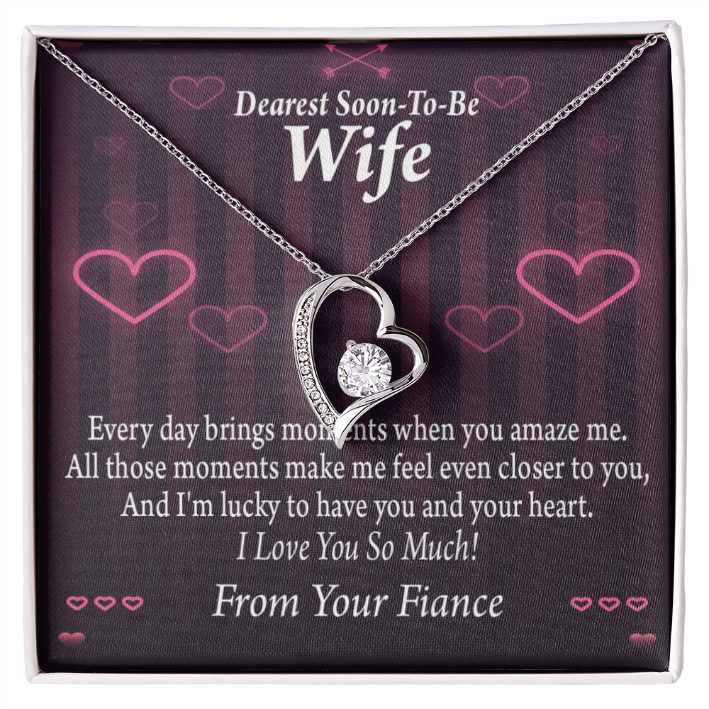 To My Fiancee I'm Lucky To Have You and Your Heart Forever Necklace w Message Card-Express Your Love Gifts