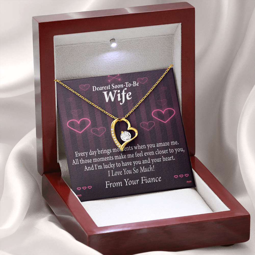 To My Fiancee I'm Lucky To Have You and Your Heart Forever Necklace w Message Card-Express Your Love Gifts