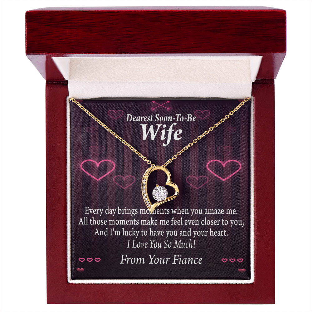 To My Fiancee I'm Lucky To Have You and Your Heart Forever Necklace w Message Card-Express Your Love Gifts