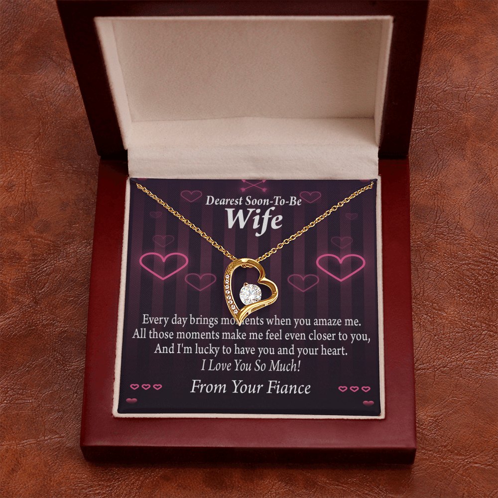 To My Fiancee I'm Lucky To Have You and Your Heart Forever Necklace w Message Card-Express Your Love Gifts