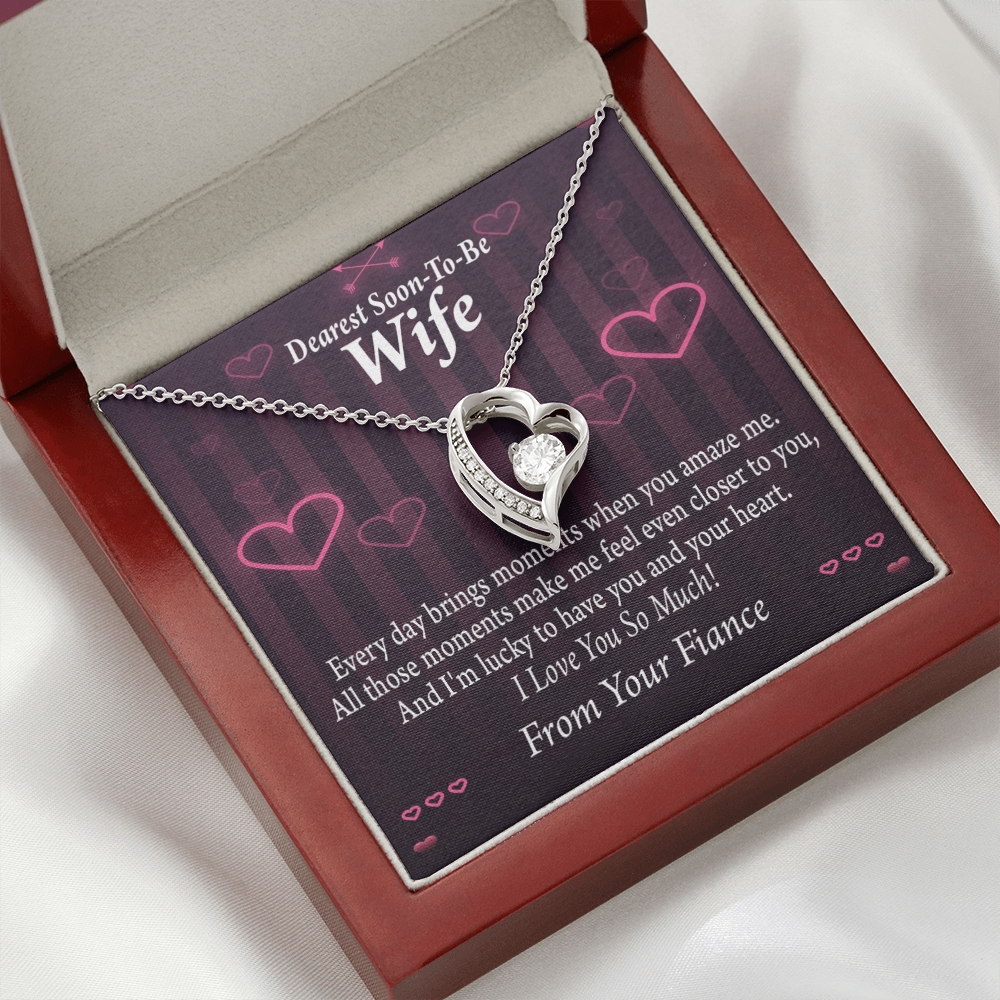 To My Fiancee I'm Lucky To Have You and Your Heart Forever Necklace w Message Card-Express Your Love Gifts