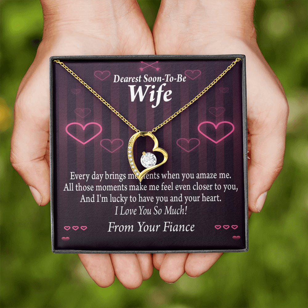 To My Fiancee I'm Lucky To Have You and Your Heart Forever Necklace w Message Card-Express Your Love Gifts