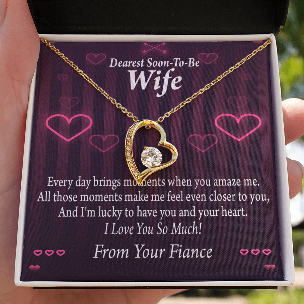 To My Fiancee I'm Lucky To Have You and Your Heart Forever Necklace w Message Card-Express Your Love Gifts