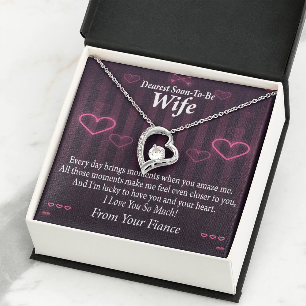 To My Fiancee I'm Lucky To Have You and Your Heart Forever Necklace w Message Card-Express Your Love Gifts