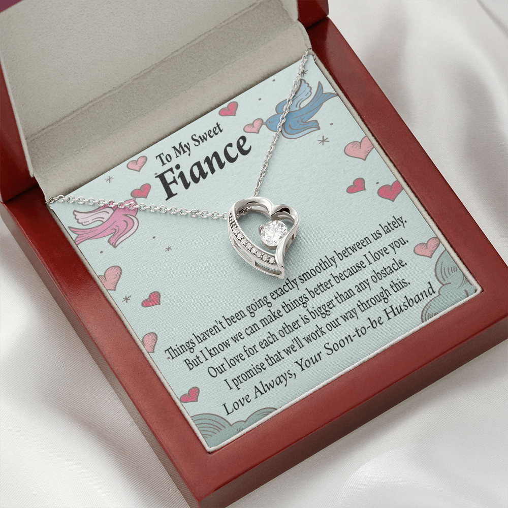 To My Fiancee Love Bigger Than Any Obstacle Forever Necklace w Message Card-Express Your Love Gifts