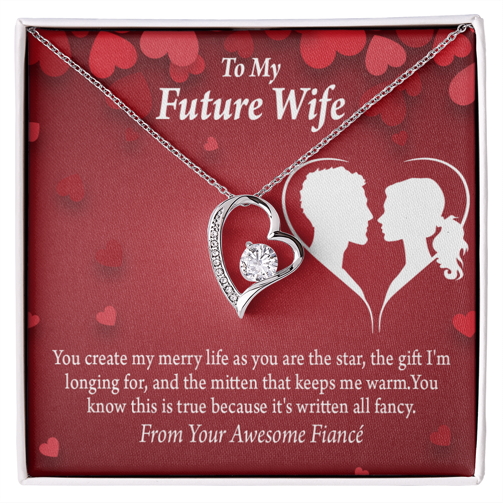 To My Fiancee Merry Life Forever Necklace w Message Card-Express Your Love Gifts