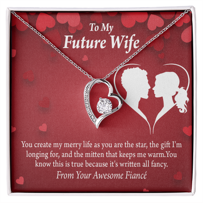 To My Fiancee Merry Life Forever Necklace w Message Card-Express Your Love Gifts