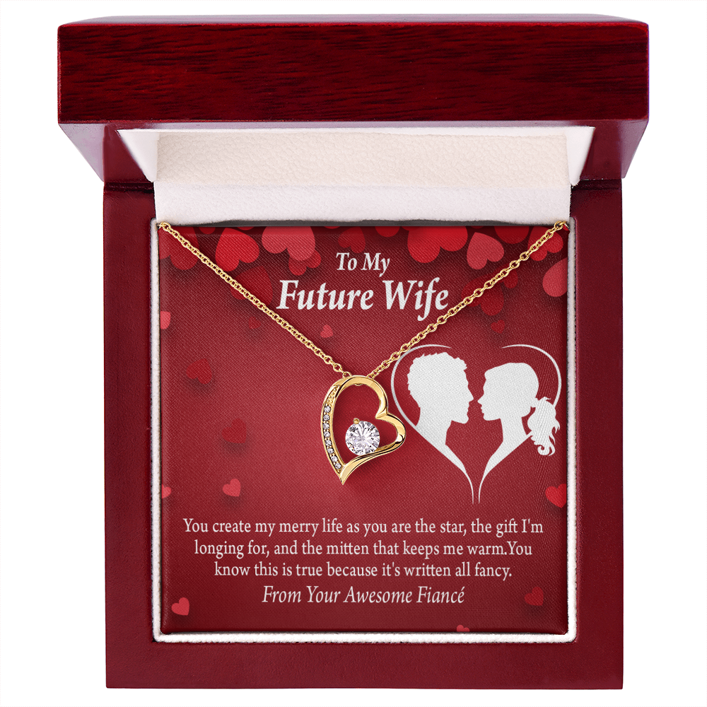 To My Fiancee Merry Life Forever Necklace w Message Card-Express Your Love Gifts