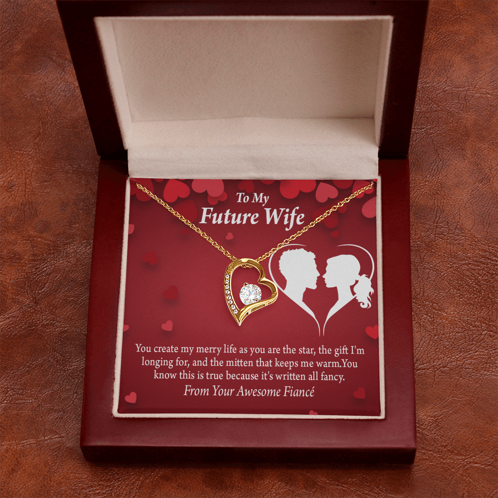 To My Fiancee Merry Life Forever Necklace w Message Card-Express Your Love Gifts