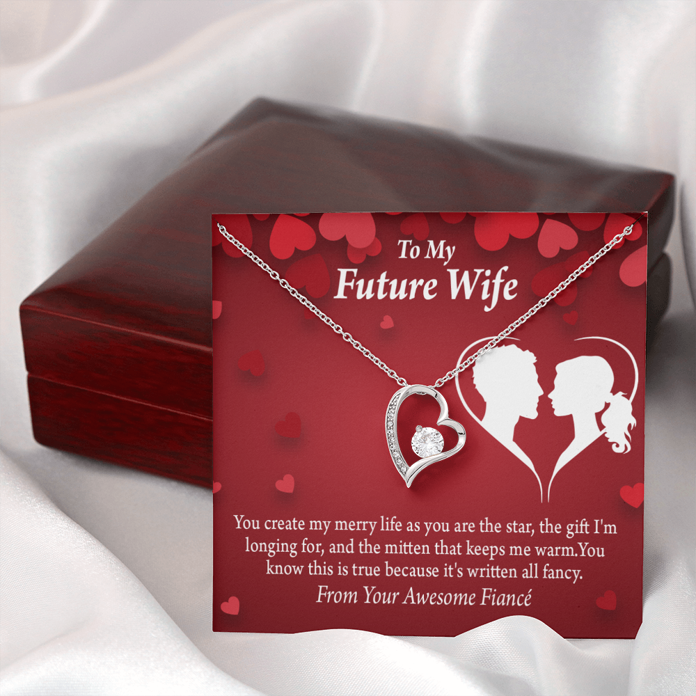 To My Fiancee Merry Life Forever Necklace w Message Card-Express Your Love Gifts