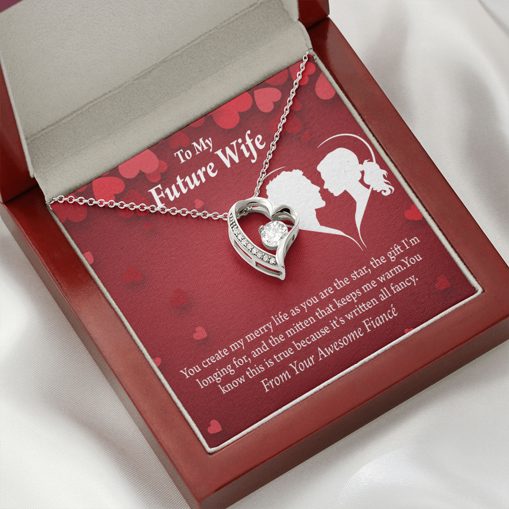 To My Fiancee Merry Life Forever Necklace w Message Card-Express Your Love Gifts