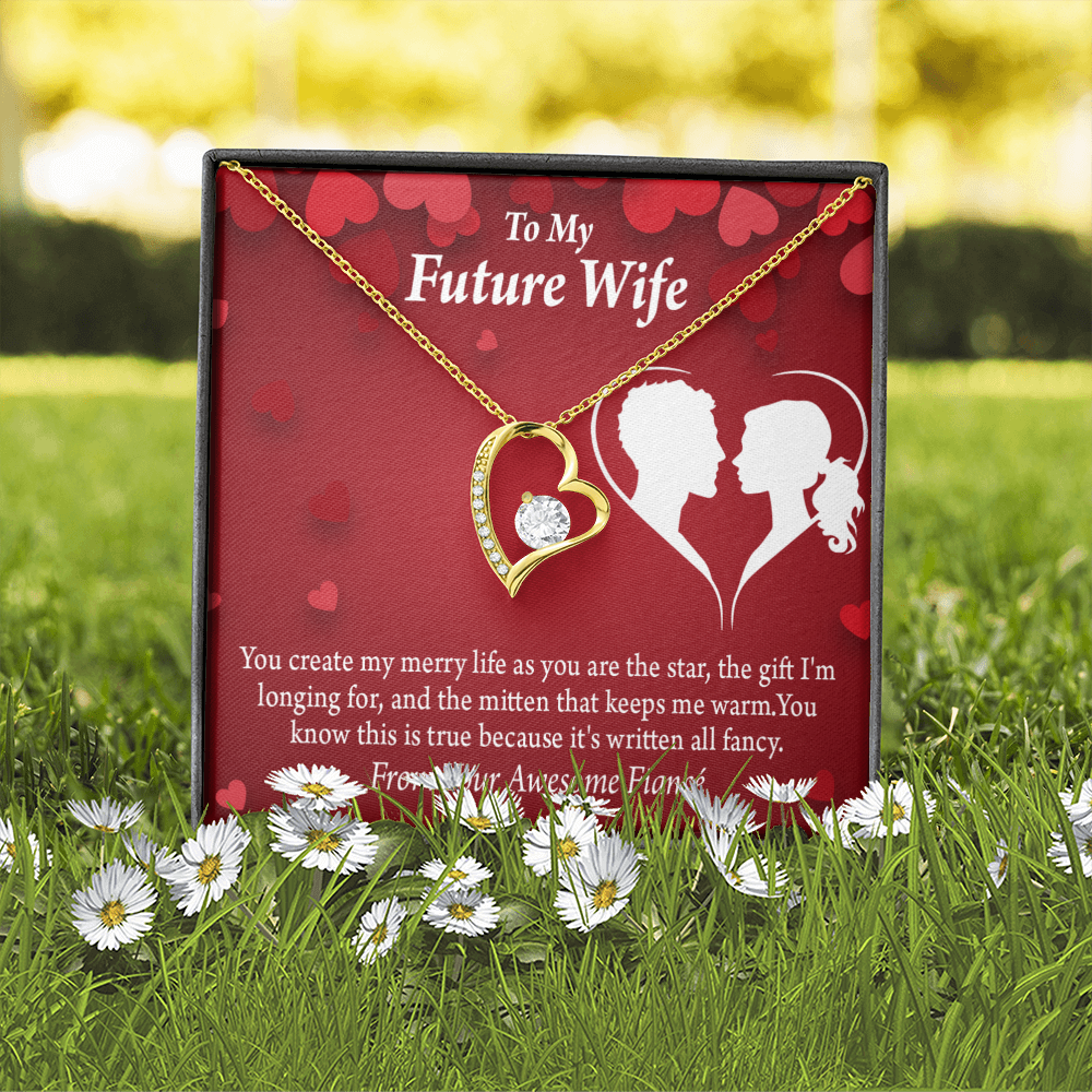 To My Fiancee Merry Life Forever Necklace w Message Card-Express Your Love Gifts