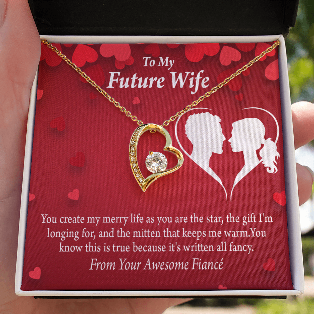 To My Fiancee Merry Life Forever Necklace w Message Card-Express Your Love Gifts