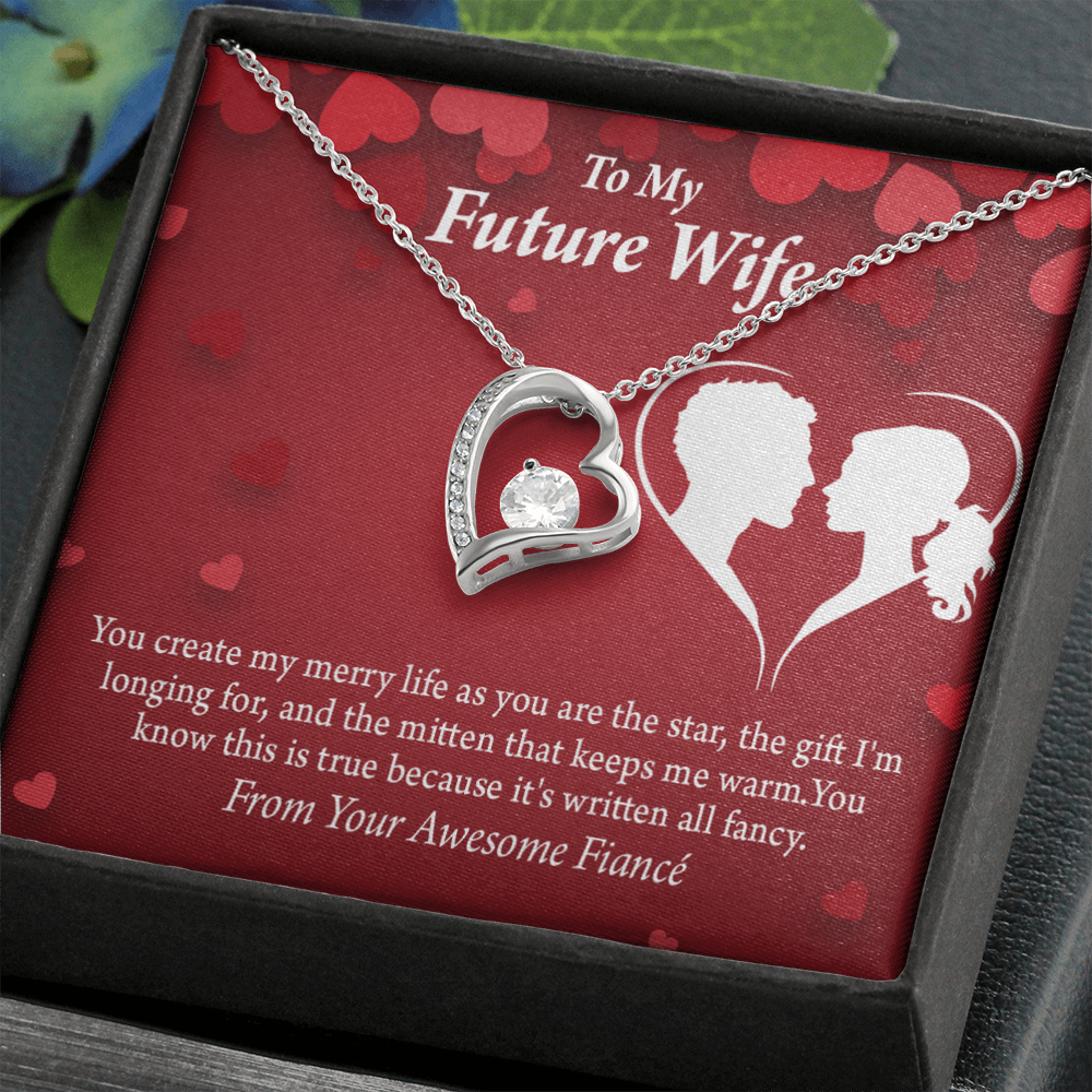 To My Fiancee Merry Life Forever Necklace w Message Card-Express Your Love Gifts