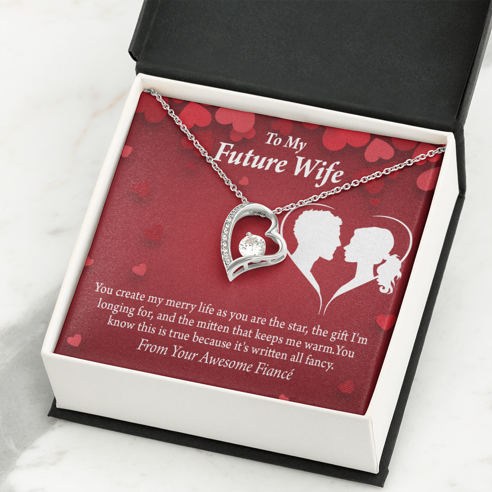 To My Fiancee Merry Life Forever Necklace w Message Card-Express Your Love Gifts