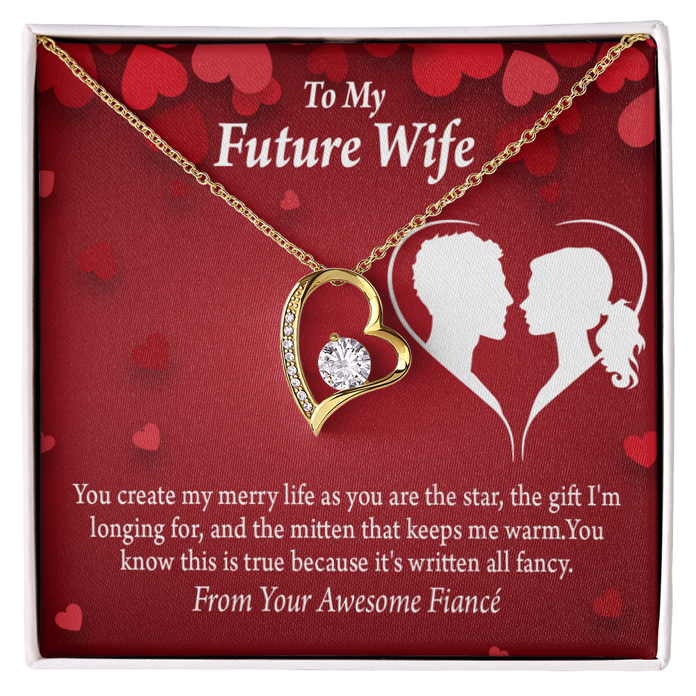 To My Fiancee Merry Life Forever Necklace w Message Card-Express Your Love Gifts