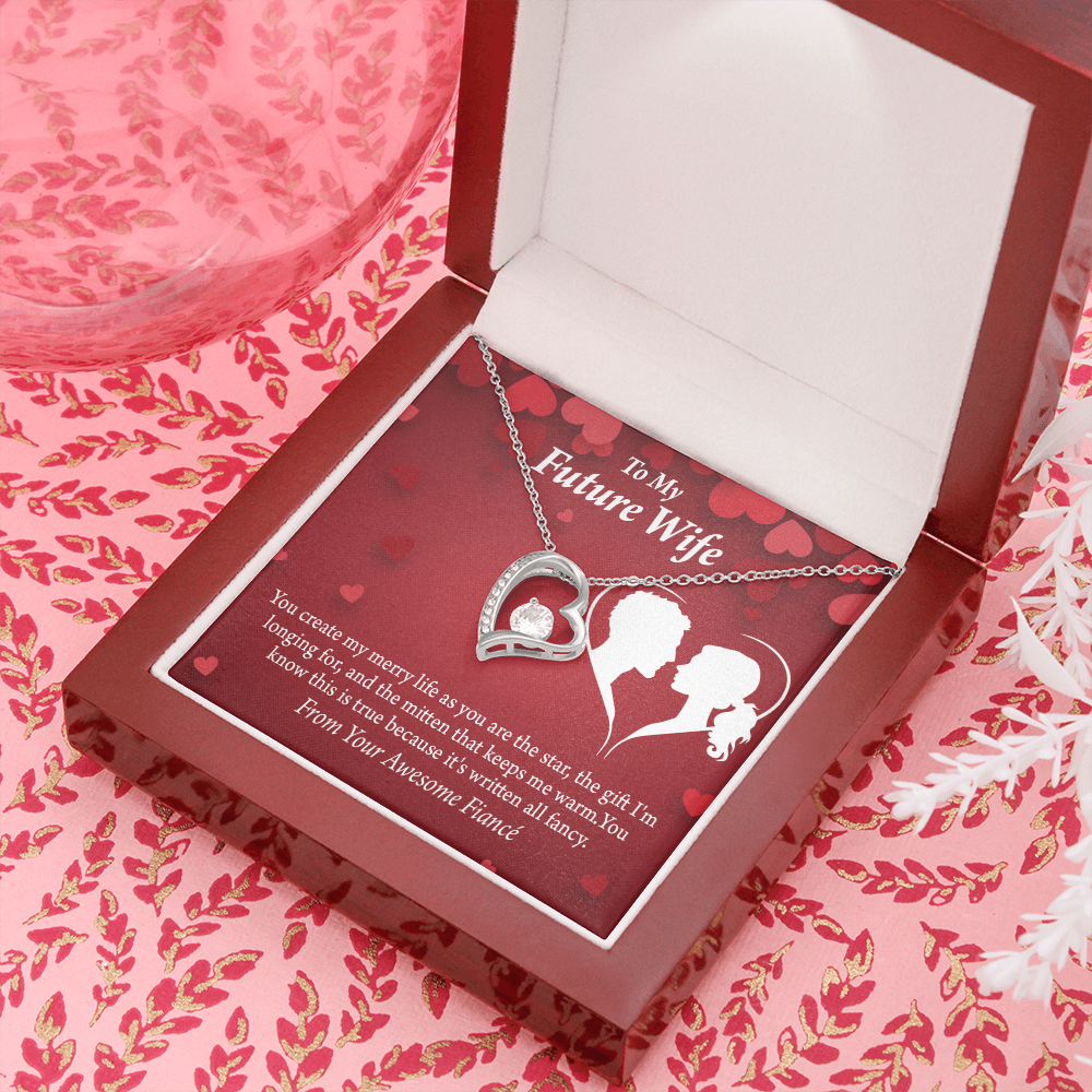 To My Fiancee Merry Life Forever Necklace w Message Card-Express Your Love Gifts