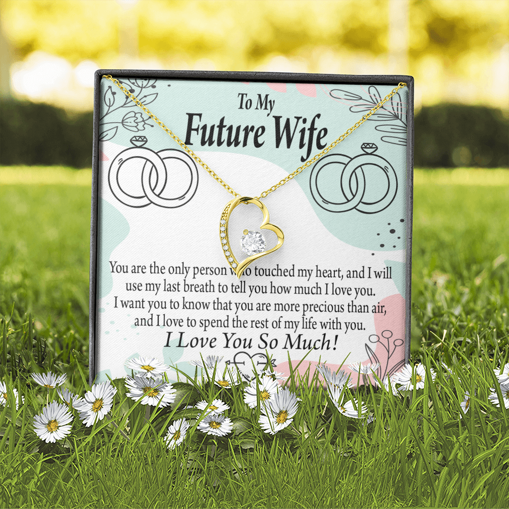 To My Fiancee Touch My Heart Forever Necklace w Message Card-Express Your Love Gifts