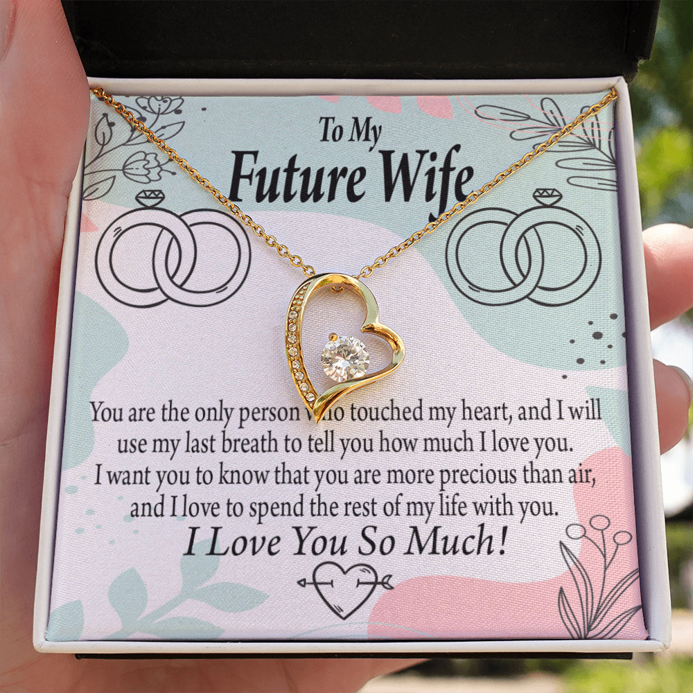 To My Fiancee Touch My Heart Forever Necklace w Message Card-Express Your Love Gifts