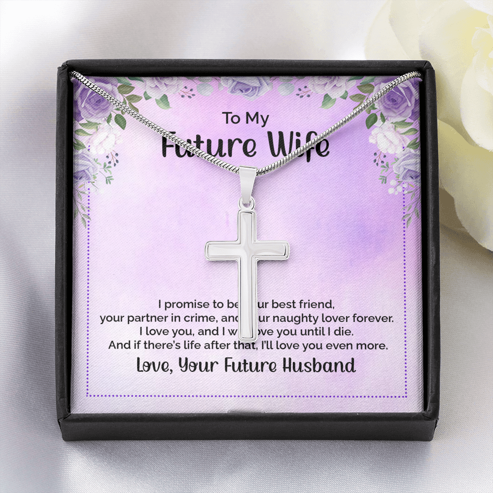 To My Future Wife I Promise To Be Your Best Friend Cross Card Necklace w Stainless Steel Pendant-Express Your Love Gifts