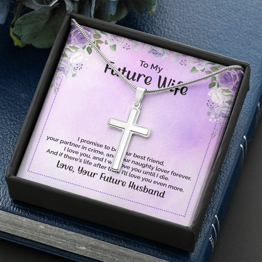 To My Future Wife I Promise To Be Your Best Friend Cross Card Necklace w Stainless Steel Pendant-Express Your Love Gifts