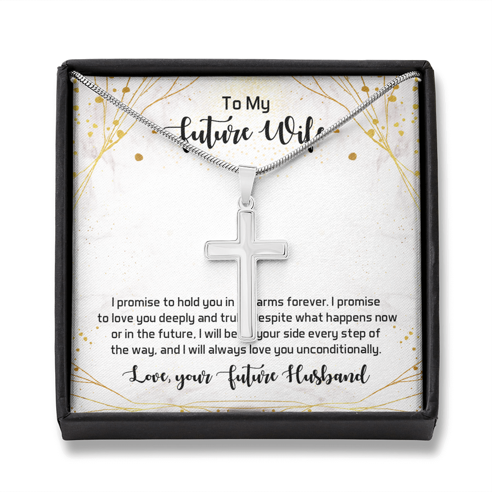 To My Future Wife I Promise To Hold You In My Arms Forever Cross Card Necklace w Stainless Steel Pendant-Express Your Love Gifts
